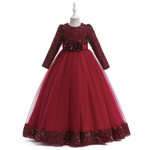 <span class=keywords><strong>Robe</strong></span> transfrontalière pour filles Banquet pour enfants Soirée en maille à paillettes Spectacle de Noël à manches longues - Product Image 6