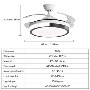 <span class=keywords><strong>Ventilador</strong></span> <span class=keywords><strong>de</strong></span> <span class=keywords><strong>Techo</strong></span> LED Moderno <span class=keywords><strong>de</strong></span> Alta Calidad con Luz, Motor DC Silencioso, Retráctil, 3 Aspas, 42 Pulgadas, Control Remoto, Regulable, para Dormitorio Interior - Product Image 3