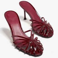 Prix de gros, logo personnalisé, mules pour femmes, bout rond, talons aiguilles, cuir verni noir, sandales à talons hauts pour femmes
