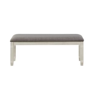 Banco DB antiguo blanco de 48 pulgadas, 1 pieza, asiento tapizado, tela texturizada, muebles de cocina de comedor de madera, muebles de comedor antiguos - Product Image 2