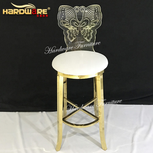 Different LED colors changing golden frame modern bar chair acrylic high stool