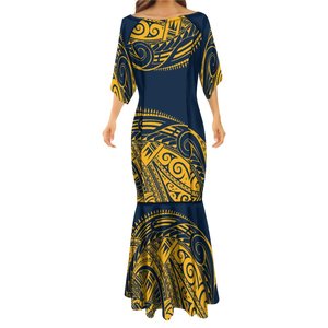 Wholesale Polynesian Tattoo Printed Mermaid <strong>Dress</strong> Red Grey Samoan Tribal Tatau Fishtail <strong>Dresses</strong> <strong>Custom</strong> Plus Size Womens <strong>Dresses</strong> - Product Image 4
