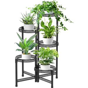 Support à fleurs moderne en métal avec étagères circulaires pour plantes d'intérieur, finition thermolaquée, design minimaliste - Product Image 1