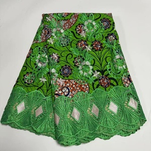 Tela de encaje de mezcla de cera africana de moda, textil de encaje bordado para prendas, 6 yardas/lote para vestido de fiesta - Product Image 3