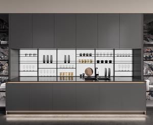 OPPEIN Armoires de <span class=keywords><strong>cuisine</strong></span> en laque grise au design moderne avec armoires en fil métallique - Product Image 5