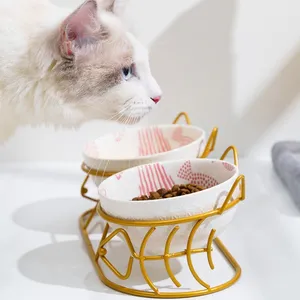 OEM ODM Custom Porcelain Slow Feeder Puppy Food Dish mangiare lentamente Ceramic Pet Dog Cat Bowl con supporto per Rack in metallo