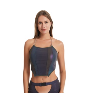 European American Cross-border Hot-selling <strong>Reflective</strong> Strappy Bow Collar Vest Women's Sexy Tight Luminous <strong>Top</strong> - Product Image 5