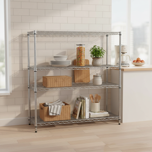 رف تخزين وعرض معدني متين قابل للتعديل بأربعة مستويات مع طلاء كروم للتخزين المنزلي - Product Image 3