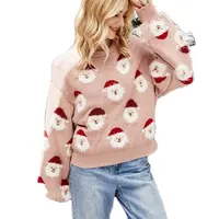 2022 Winter Santa Claus Head Sweater, European And American Women's Pull-Over Christmas Sweater