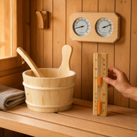 Aksesoris Sauna Tradisional Kayu Pinus - Ember, Pengatur Waktu Pasir & Termometer Peralatan Sauna