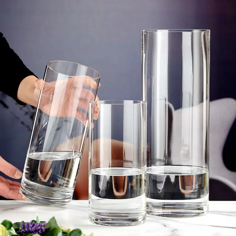 Passen Sie hochwertige einfache Zylinder glasvase Haupt dekoration Glasvase verdickte Klarglas vase an