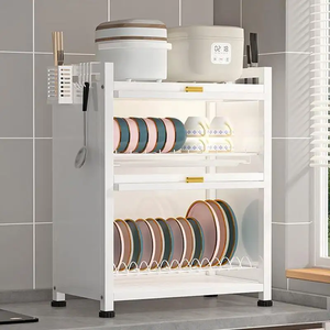 Mueble de Cocina Multifuncional de Doble Capa con Estante Lateral Colgante y Escurridor de Vajilla en la Puerta - Product Image 3