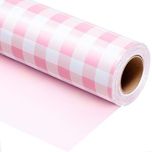 Pink Checkerboard Wrapping Paper 17 In X 32.8 Ft Easy Tear Decorative Gift <b>Wrap</b> For Parties And Celebrations - Product Image 1
