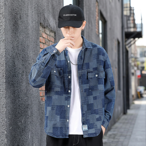 Men's New Fashion Jacquard Denim Shirt Oversized Hip-hop Print Splicing Streetwear Plus Size 5XL Individual Style - Product Image 3
