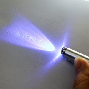 BECOL promosyon gümüş renk görünmez mürekkep kalem güvenlik gizli kalem casus işaretleyici kalem ofis için dahili UV ışık ile - Product Image 3