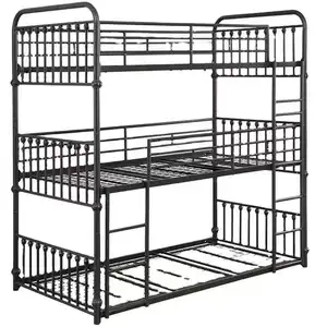 Lit fer forjar moderno decker cama mental beliche triplo ferro aço metal cama mobiliário escolar