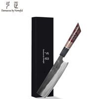 Couteau Nakiri forgé en Damas San Mai avec boîte cadeau noire, cœur en VG-10, HRC 61, finition polie à la main, manche en bois stabilisé + résine