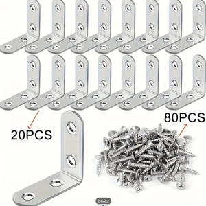 En stock aux États-Unis : Support d'angle en acier inoxydable, connecteur en L en métal avec vis pour quincaillerie de meubles et armoires - Product Image 1
