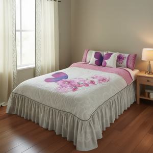 Ensemble de couette en coton Compe King Size 4 pièces, style floral princesse, avec 3 oreillers pour usage domestique - Product Image 2