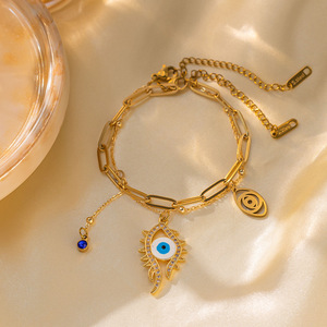 Pulsera de acero inoxidable de doble capa con estilo bohemio, pulsera de cadena con Clip de papel de ojo de <span class=keywords><strong>diablo</strong></span> a la moda para mi <span class=keywords><strong>hija</strong></span> - Product Image 6