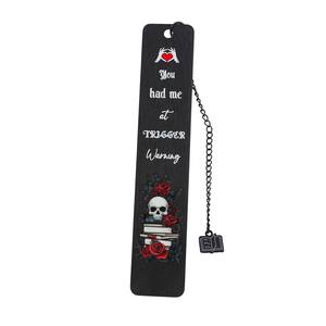 Punk Dark Skull Rose Chain Bookmark Creative <strong>You</strong> Had <strong>Me</strong> Text Reading Marker Cultural Black Stainless Steel Bookmarks - Product Image 6