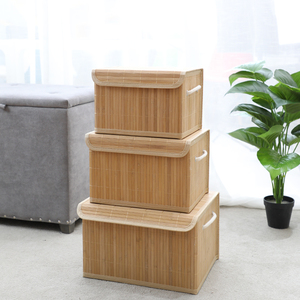Juego de 3 Cestas de Almacenamiento Rectangulares de Bambú Natural <span class=keywords><strong>con</strong></span> Tapas, Prácticas y Ecológicas para el Hogar - Product Image 2