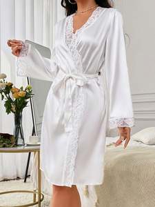 Sfy-y5095 Nuevo Diseño Elegante Bata de Encaje para Novia, Túnica de Satén Blanca para Boda, Lujosa Camisón Sexy para Dormitorio - Product Image 4