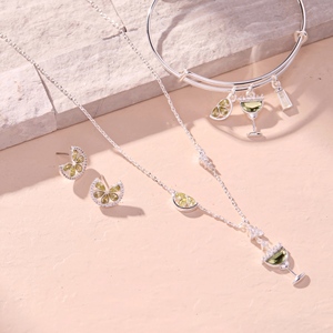 Pendentif chaîne à maillons ZSZL pour femme, tendance, géométrique, en acier inoxydable plaqué or, avec zircon taille brillant et motif citron salé Margarita naturel - Product Image 2