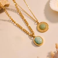 Collier pendentif en acier inoxydable plaqué or avec imitation perle et zircon, chaîne torsadée, breloque ronde creuse vintage