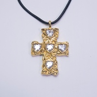 Collier tendance pour femme, style européen et américain, croix martelée en cuivre 18K avec pendentif zircon, chaîne bambou, bijoux inaltérables