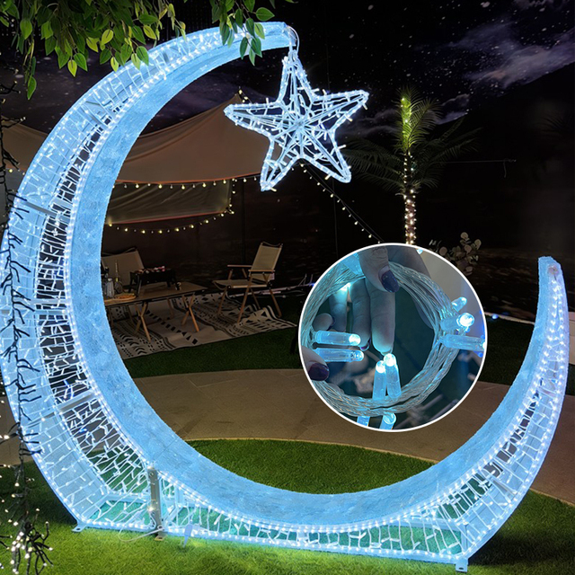Custom New Design Moon-Shaped Outdoor Decorative Christmas 3D Cross Street Led Motif Ramadan Lights