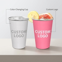 Gobelet en aluminium réutilisable personnalisé de 500 ml (16 oz) à changement de couleur, avec logo sur mesure, écologique, sans BPA, durable, pour fêtes et bière