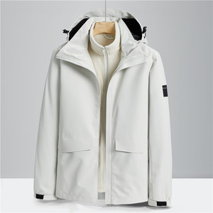 Chaqueta Cortavientos Minimalista 3 en 1 con Capucha, Color Sólido, con Forro Polar para Hombre, Diseño Resistente al Viento para Ropa de Trabajo - Product Image 2