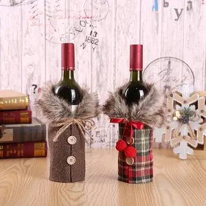 Sacs de bouteille de vin de noël couverture de bouteille de vin de noël décorations de vacances col en laine Protection de bouteille sacs cadeaux