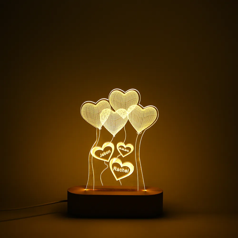 Personalized Led Night Lamp With USB Charger Valentine's Day Couples Heart Night Light