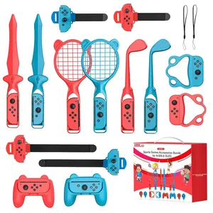 Pacchetto di accessori sportivi <span class=keywords><strong>Switch</strong></span> 14 in <span class=keywords><strong>1</strong></span>, Kit accessori sportivi per interruttore <span class=keywords><strong>Nintendo</strong></span>/interruttore OLED, Kit Bundle accessori per la famiglia - Product Image 1