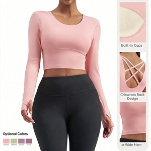 Top <span class=keywords><strong>de</strong></span> Yoga <span class=keywords><strong>de</strong></span> Manga Larga para Mujer, Personalizado, <span class=keywords><strong>de</strong></span> Nailon y Elastano, <span class=keywords><strong>de</strong></span> Secado Rápido, Ajuste Delgado, Espalda Cruzada, con Sujetador Incorporado, para Gimnasio, Yoga, Fitness y Entrenamiento - Product Image 3