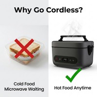 Lonchera Eléctrica Inalámbrica Recargable con Autocalentamiento, 12000mAh, 1.2L, Calentador de Alimentos con Calentamiento Rápido de 5 Lados para Oficina, Auto y Exteriores