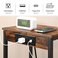 Table d'appoint à 3 niveaux avec plateau en bois massif et structure métallique, étagère de rangement, station de charge USB intégrée, armoire de chevet de 30 pouces de hauteur