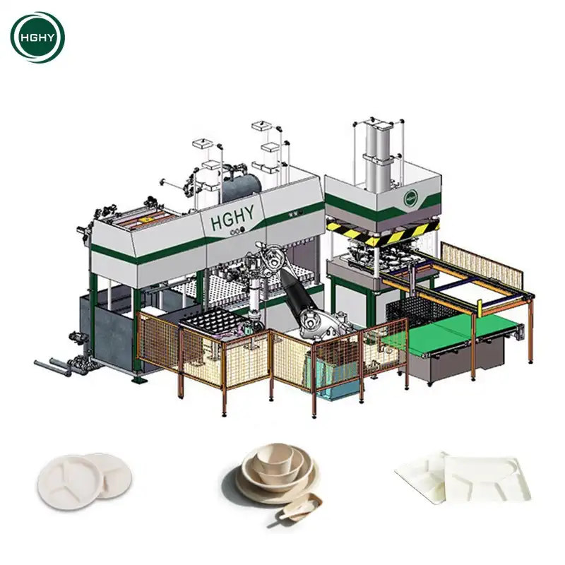 Полностью автоматическая биоразлагаемая одноразовая машина Hghy для формования бумажной целлюлозы, посуда, машина для ланч-бокса, производственная линия, машина для производства бумажных тарелок