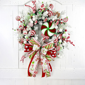 Guirlande de Noël artisanale de style américain avec motif de canne à sucre pour la décoration de la porte d'entrée et de la fenêtre - Product Image 1
