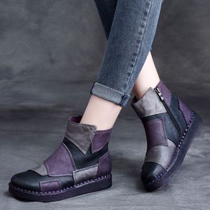 Botines de Piel Vacuna con Suela Suave Antideslizante, Estilo Étnico, Hechos a Mano, Retro, con Diseño de Paneles, para Otoño e Invierno - Product Image 4