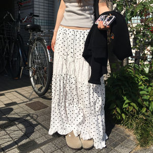 Falda Larga de Estilo Coreano Retro con Estampado de Lunares para Mujer, con Volantes, Diseño Plisado, Elegante y Dulce Falda de Verano - Product Image 4