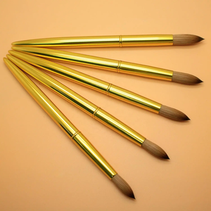 Private Label Nail Art Borstels Goud Aluminium Handvat Geplooide Acryl Borstels Met 100% Kolinsky Sable Haar Voor Maat 8 10 12 14 - Product Image 4