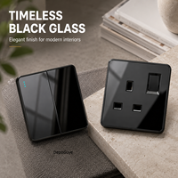 Prise électrique murale de luxe en verre trempé noir, prise britannique 13A, double prise 3 broches et interrupteur, prise murale universelle USB Type-C 18W