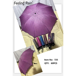 Paraguas Manual Plegable de Tres Secciones al por Mayor, Poliéster, 8 Varillas, Colores Surtidos, Modelo 725 para Lluvia - Product Image 2