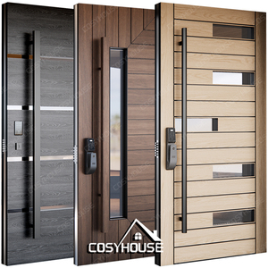 Modern Wood Grain Aluminum Entry Door Side Opening Front Door with Smart Lock for Villa Apartment House - Product Image 4