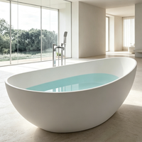 Baignoire autoportante moderne en pierre artificielle à surface solide avec fonction de trempage, disponible en plusieurs couleurs pour salle de bain d'appartement