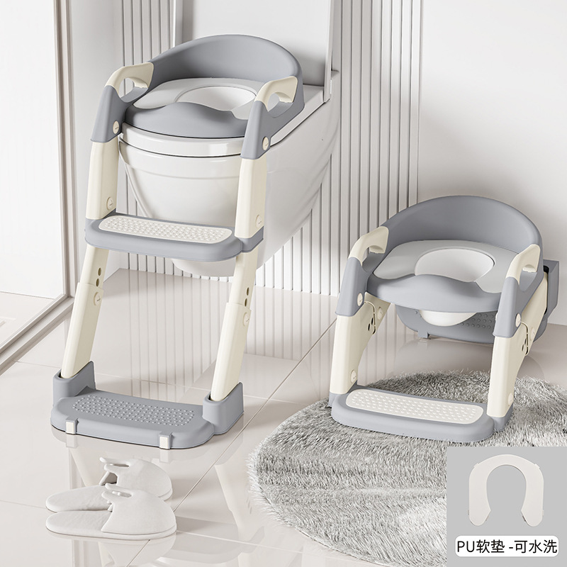 Siège de toilette à coussin en PU gris trois en un