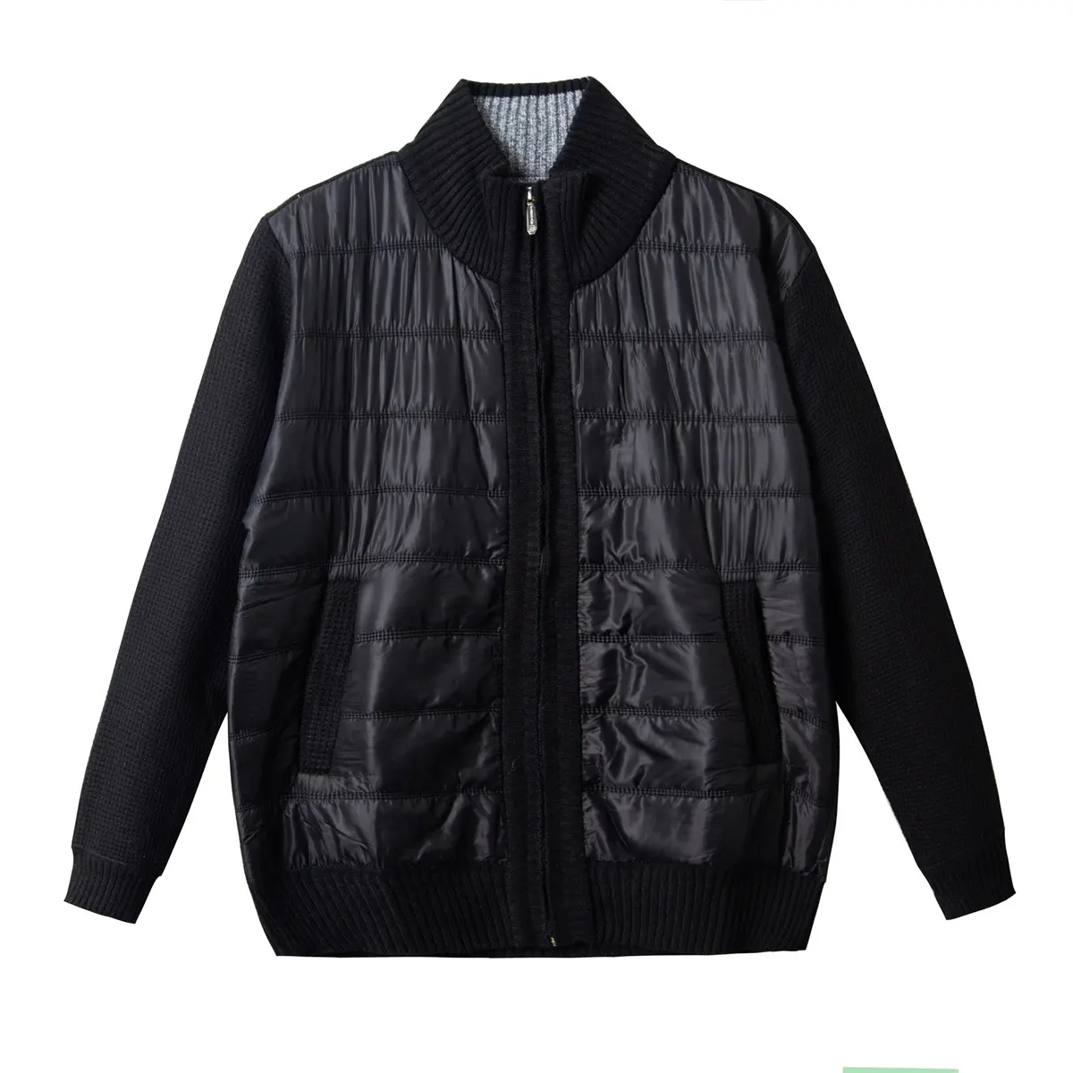 OEM ODM wholesale supplier autumn winter thick zipper pockets men black patchwork knitwear knit sweater coat custom cardigan